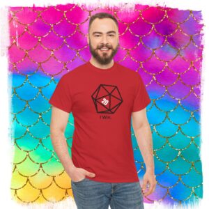 Sheldon D20 Dice I Win’ T-Shirt, Black Graphic Geek Gamer Tee