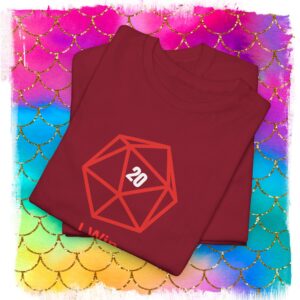 Sheldon D20 Dice I Win T-Shirt, Red on Red Graphic Geek Gamer Tee